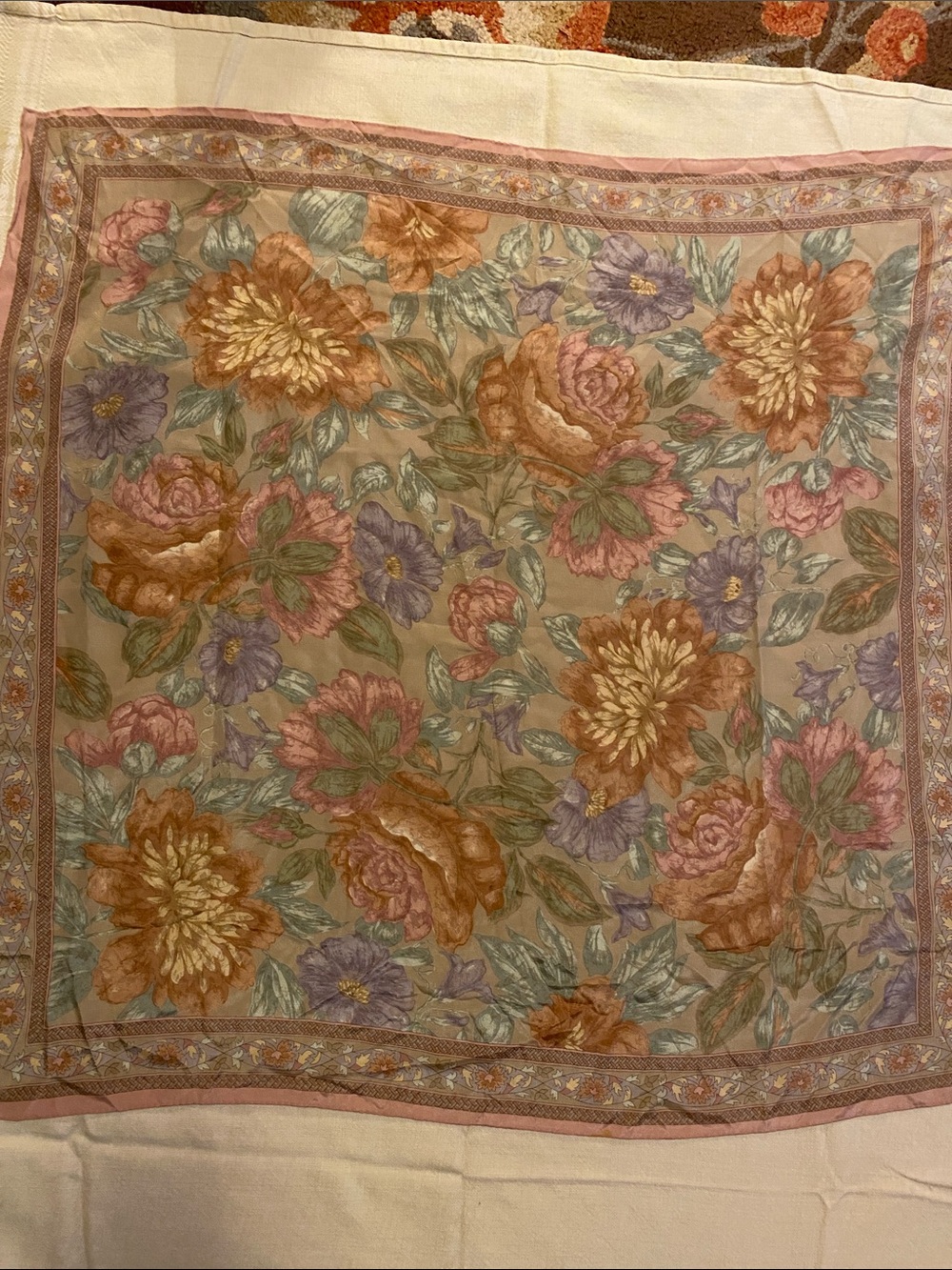Vintage Liz Claiborne Silk Peony Print Scarf